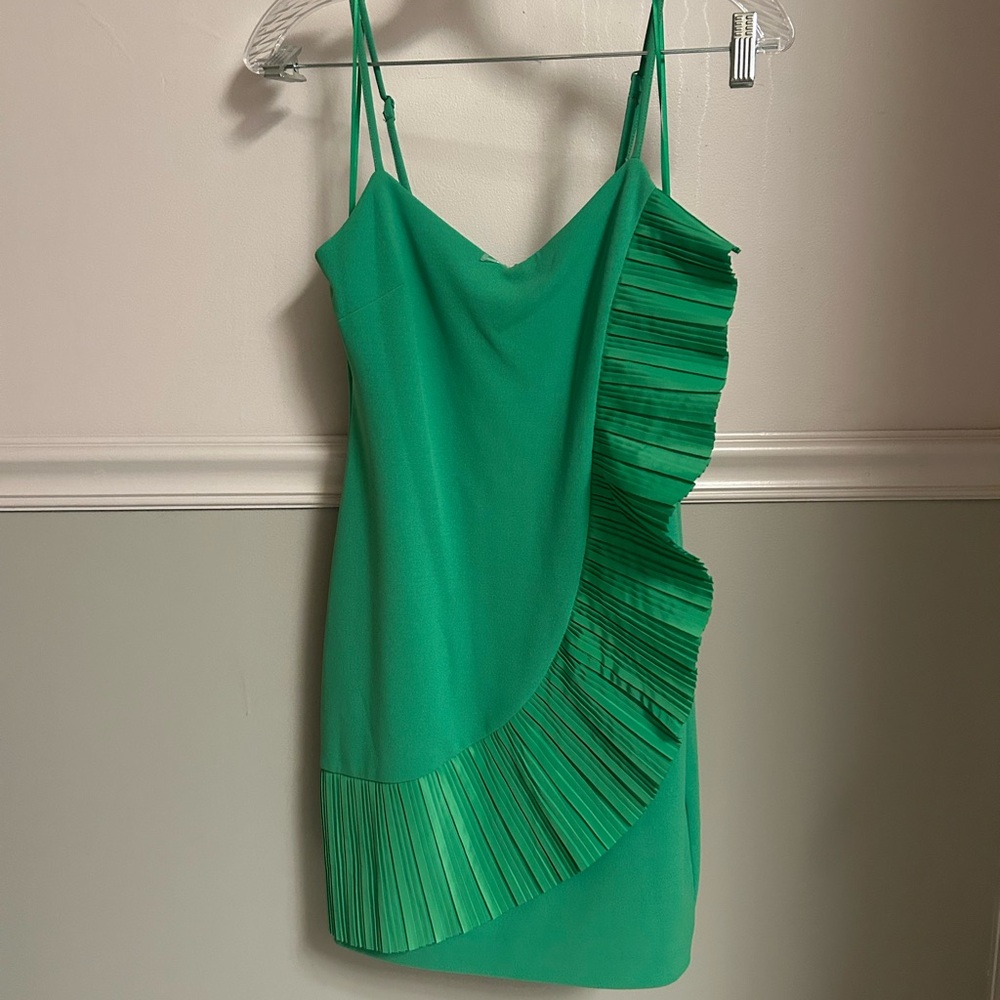 Vibrant Green Wrap-Around Ruffle Mini Dress Size 0